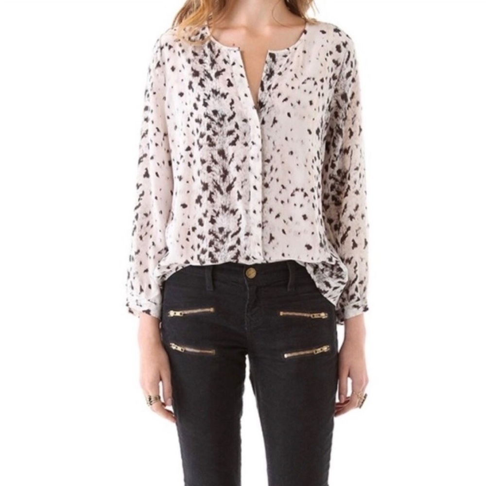 Joie White Silk Snow Leopard Print Button-down Top